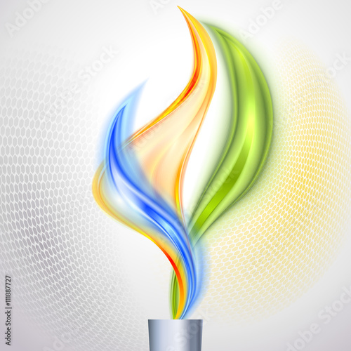 Torch with flame in colors of the Brazilian flag