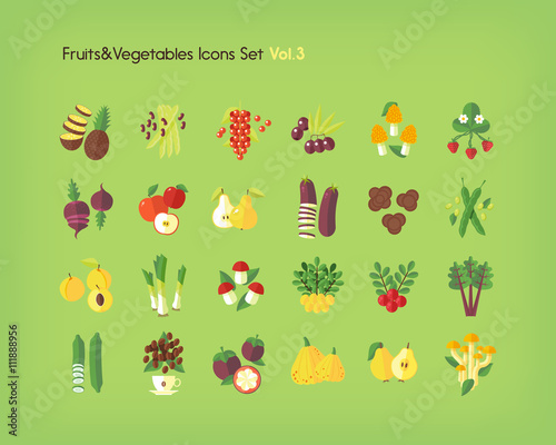 Wallpaper Mural Fruit and vegetables icons set. Flat vector illustration. Torontodigital.ca