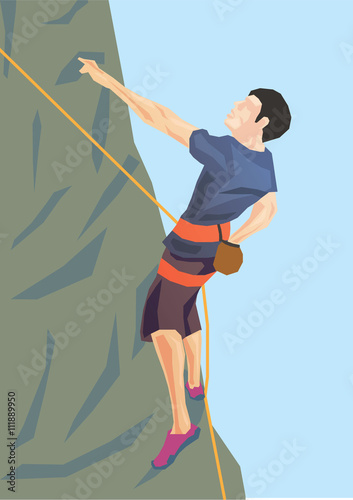 Illustration of climber on the rock, simple art for web and print design appealing for sport and achievement theme.