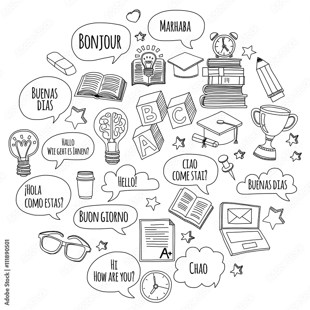 Language school Doodle vector set Language school Doodle vector set