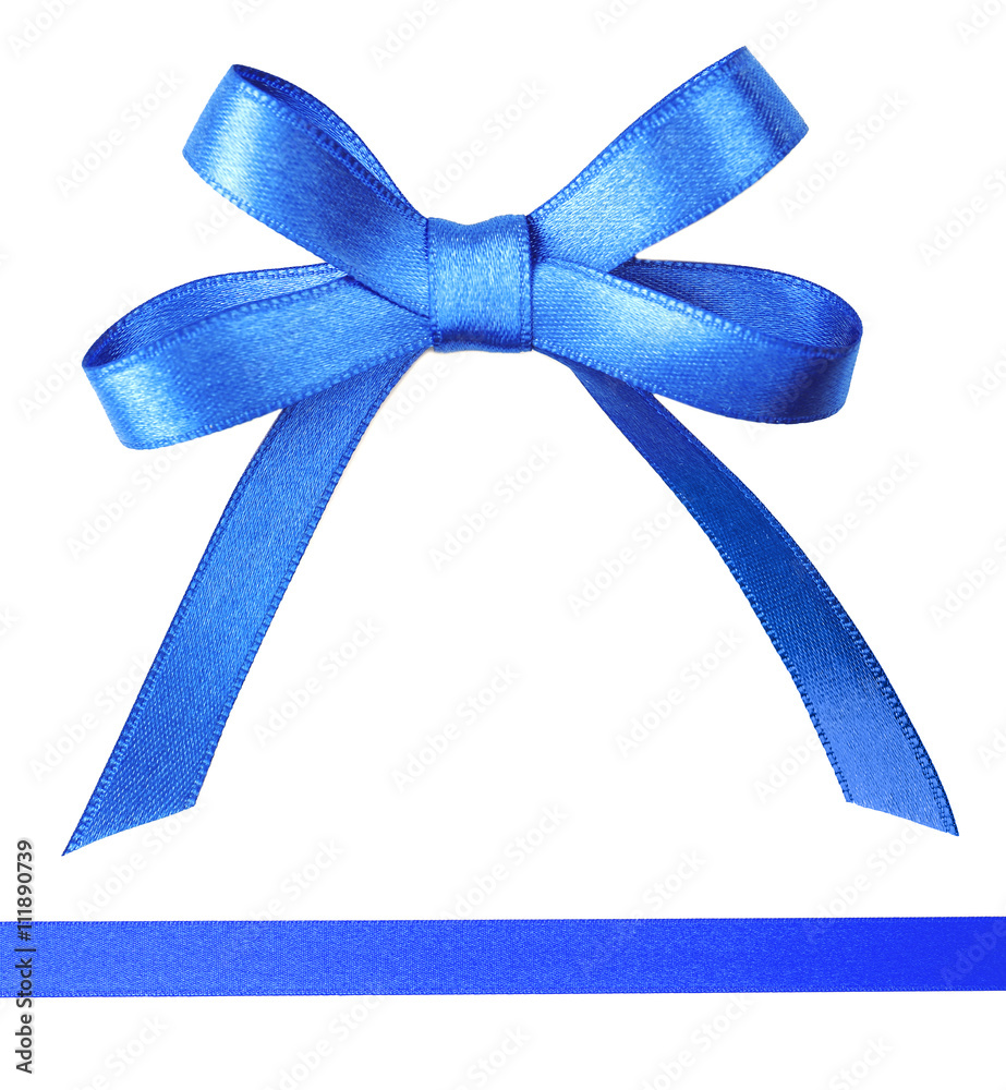 Blue satin bow and ribbon isolated on white Blue satin bow and ribbon isolated on white
