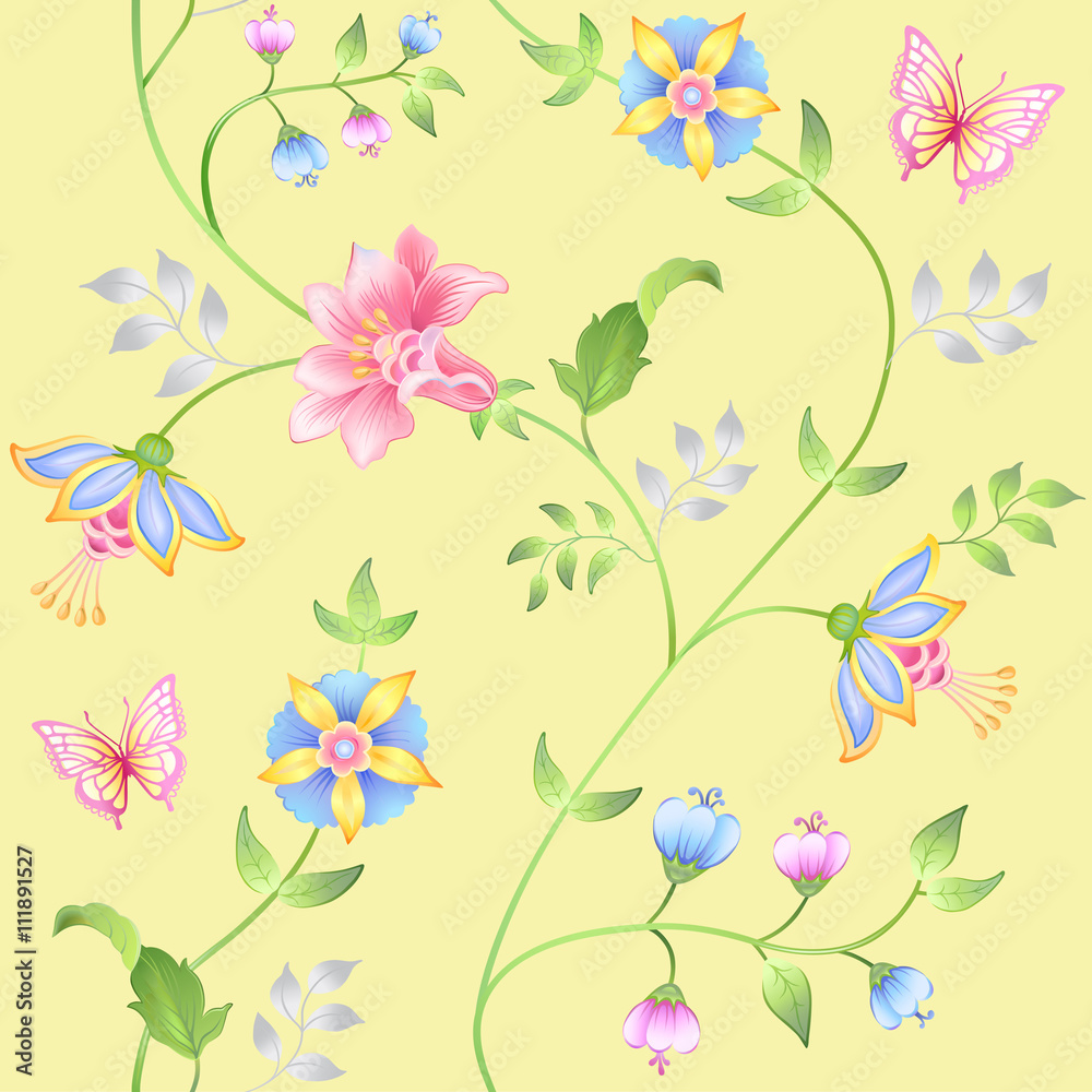 Decor floral elements seamless set Decor floral elements seamless set