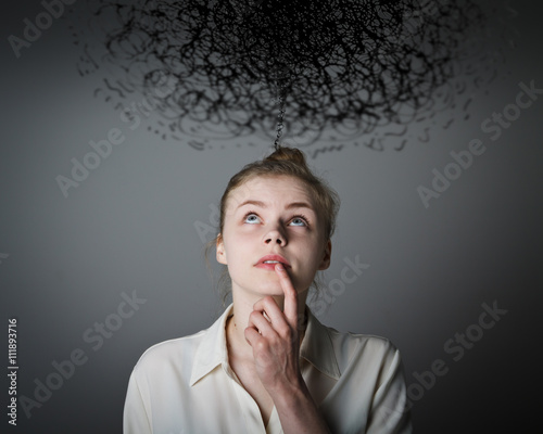 Girl in white and chaos. photo