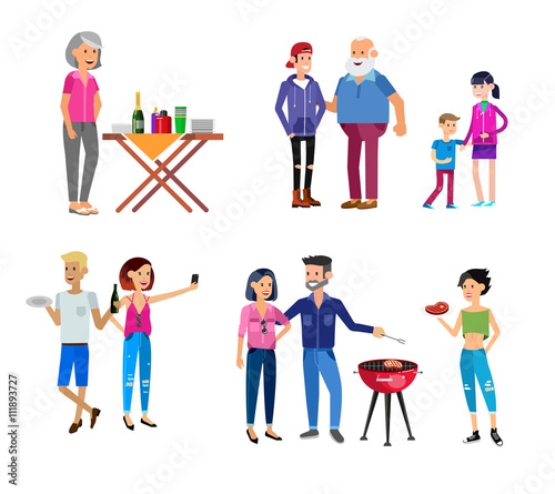 Family picnic. Bbq party. Food and barbeque