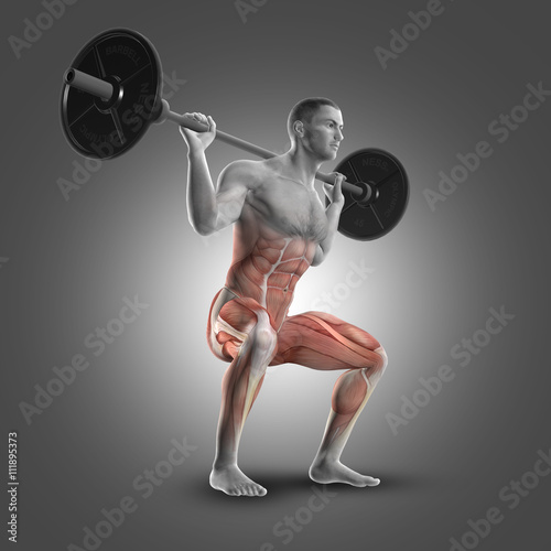 Foto 3D male figure in barbell squat