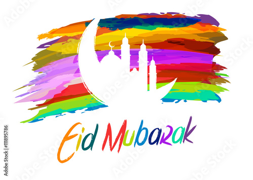 Islamic Eid Mubarak Greetings With Abstract Paint Brush Backgrou