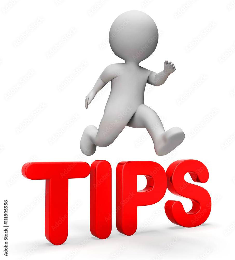 Jump Character Indicates Tips Label And Man 3d Rendering Jump Character Indicates Tips Label And Man 3d Rendering