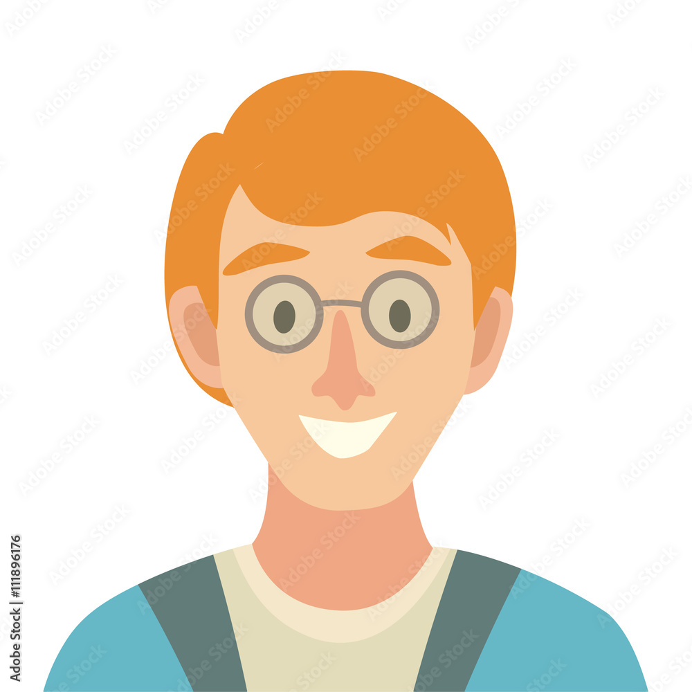 Flat cartoon man vector icon. Man with red hair icon illustration.Icelander character. Face of man icon. Face of people in glasses icons cartoon style.Isolated avatar on white background