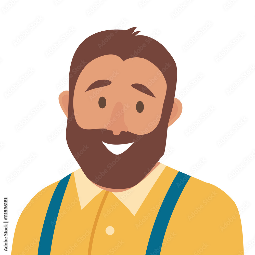 Flat cartoon happy man vector icon.Fat man icon illustration.Hipster character.Face of man icon.Face of fat people icons cartoon style.Isolated avatar on white background