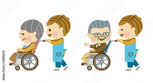 車いすを押す介護士　その3