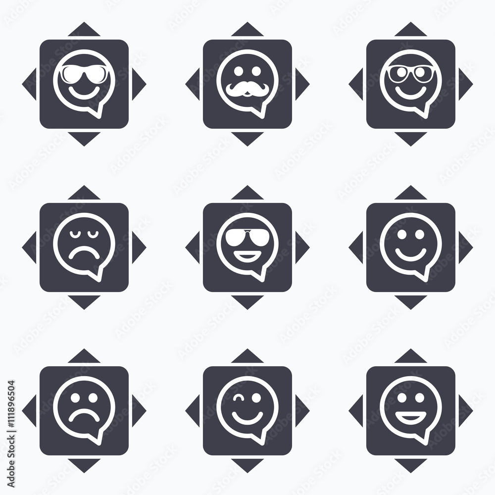 Smile icons. Sunglasses, mustache and laughing. Smile icons. Sunglasses, mustache and laughing.
