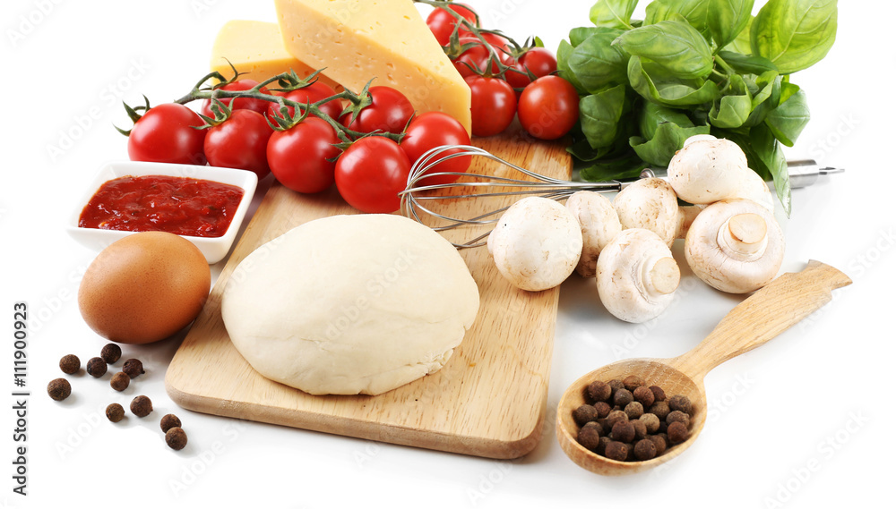 Ingredients for cooking pizza isolated on white