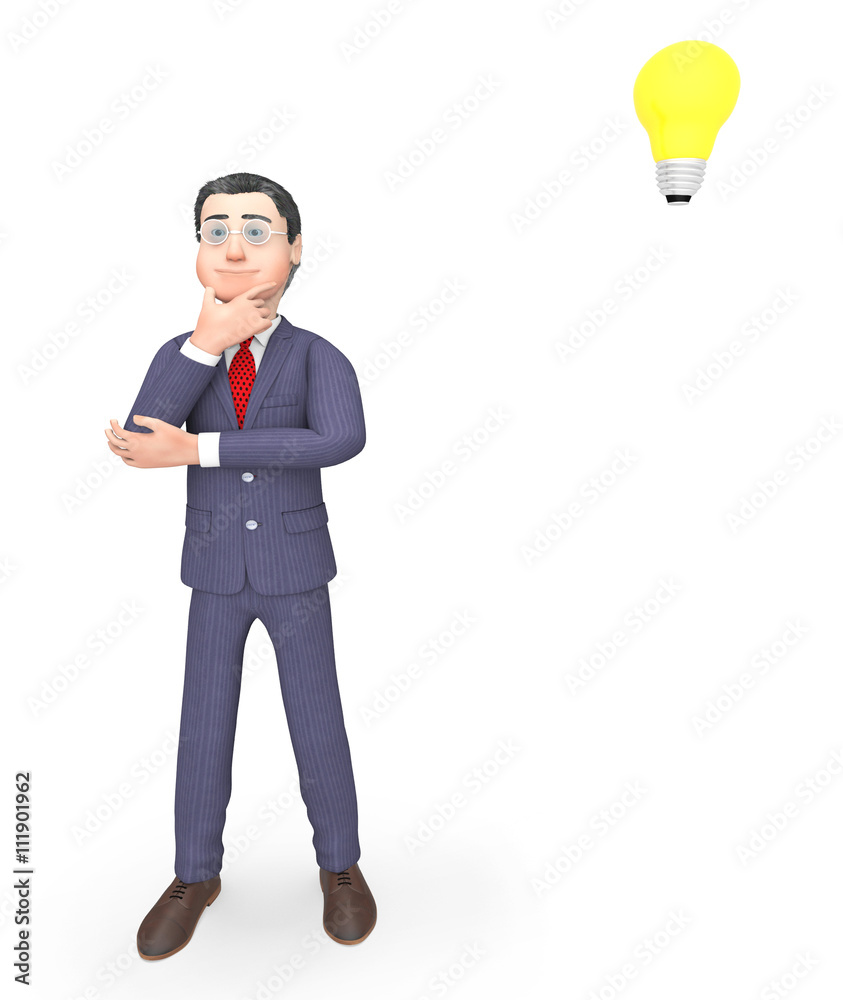 Character Thinking Indicates Power Source And Business 3d Render