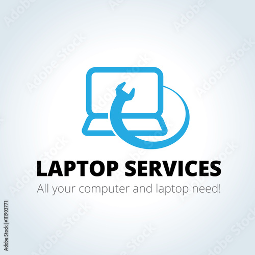 Laptop repaire logo. Notebook fix service symbol. 