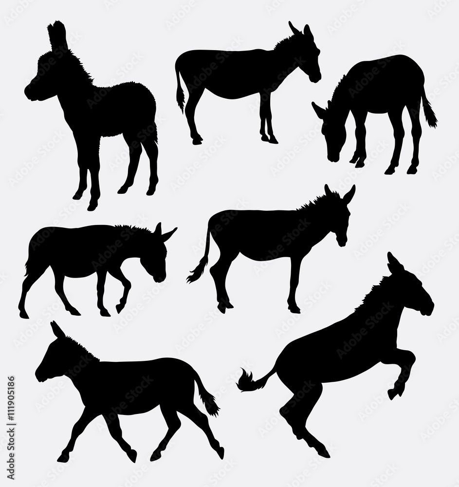 Donkey farm animal vector silhouette. Good use for symbol, web icon, logo, mascot, avatar, sticker, or any design you want. easy to use.