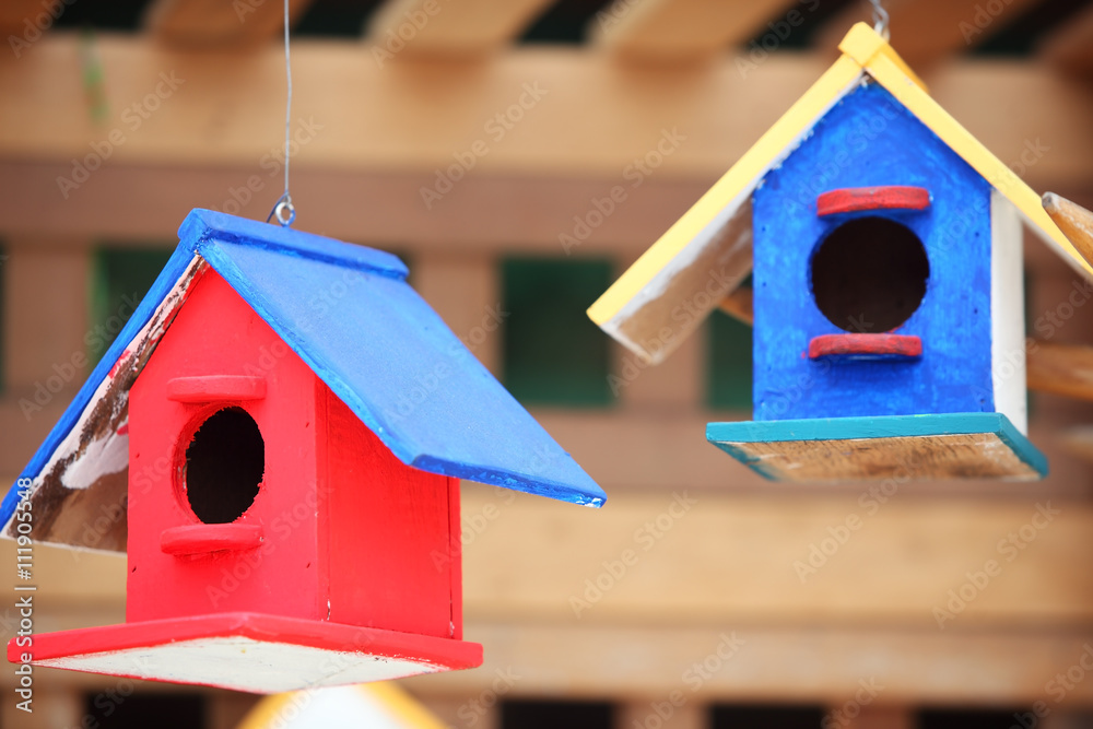 colorful wooden bird house background. colorful wooden bird house background.