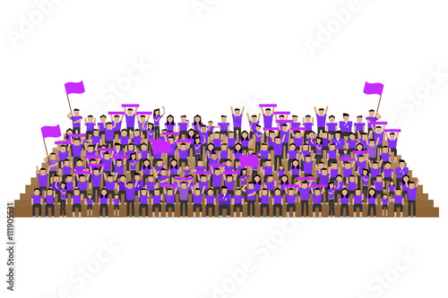 team supporter on stadium seats stand in purple shirts kit