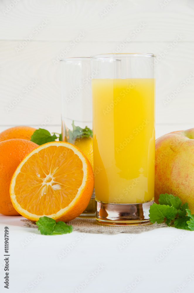 glass orange juice mint apple lemon
