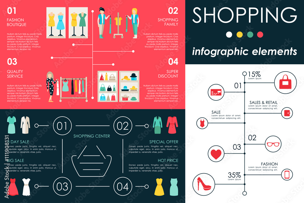 Shopping Center concept Retail infographic flat web vector illustration ...