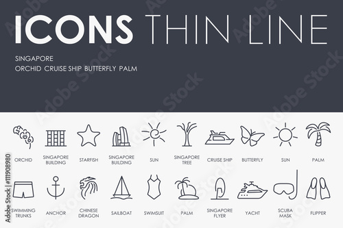 Singapore Thin Line Icons