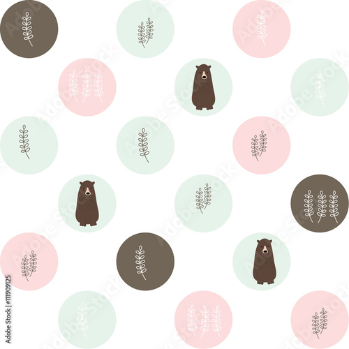 Bear and forest seamless background. vector design illustration.