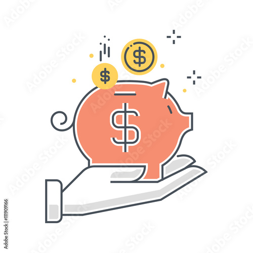 Color line, piggy bank illustration