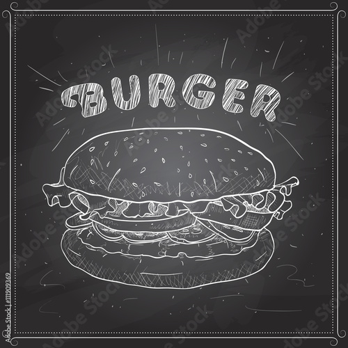 burger scetch on a black board