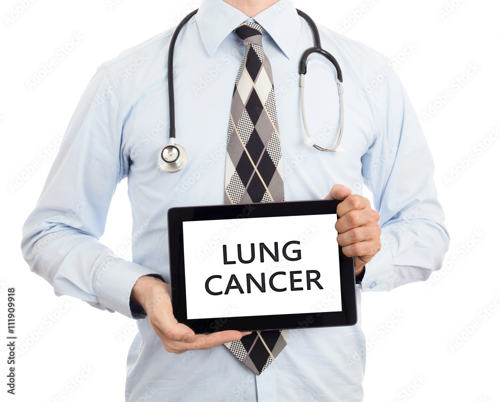 Doctor holding tablet - Lung cancer Doctor holding tablet - Lung cancer