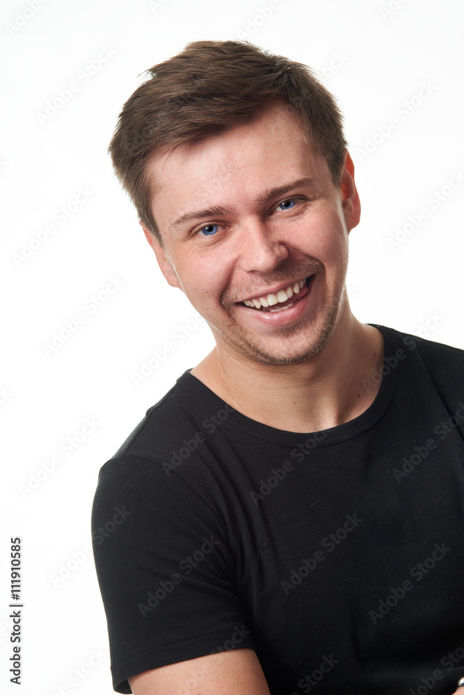 Portrait of happy young man, isolated on white