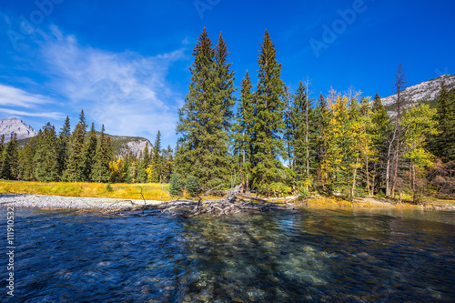 . Mountain and beneaped river photo