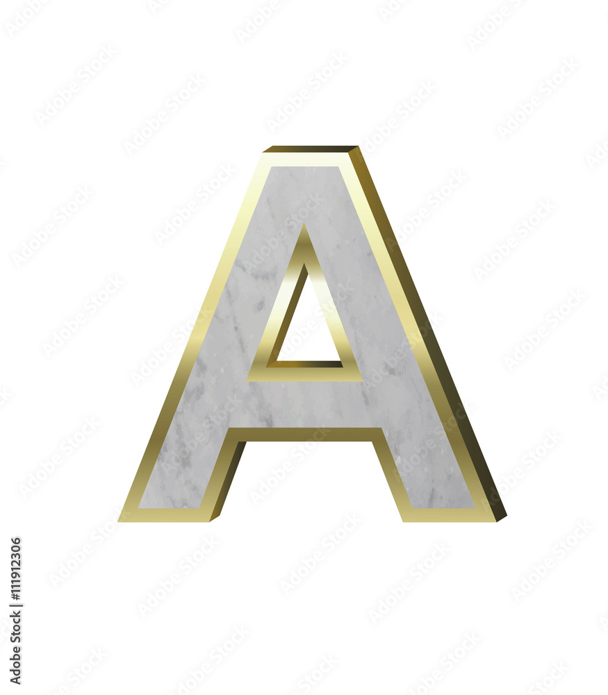 One letter from marble with gold frame alphabet set isolated over white background One letter from marble with gold frame alphabet set isolated over white background