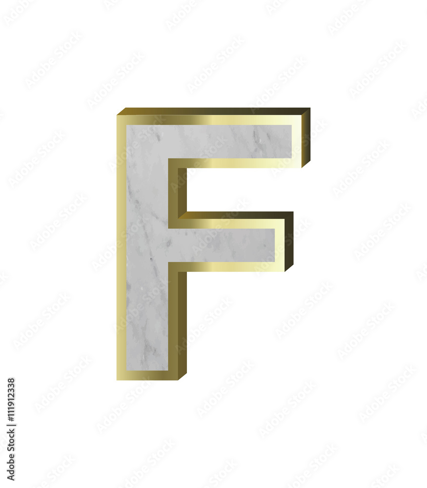 One letter from marble with gold frame alphabet set isolated over white background One letter from marble with gold frame alphabet set isolated over white background