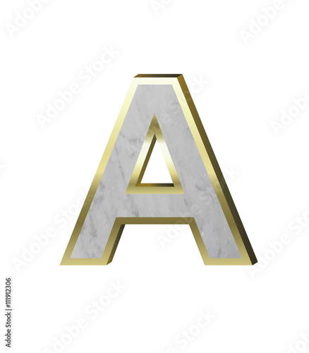 One letter from marble with gold frame alphabet set isolated over white background