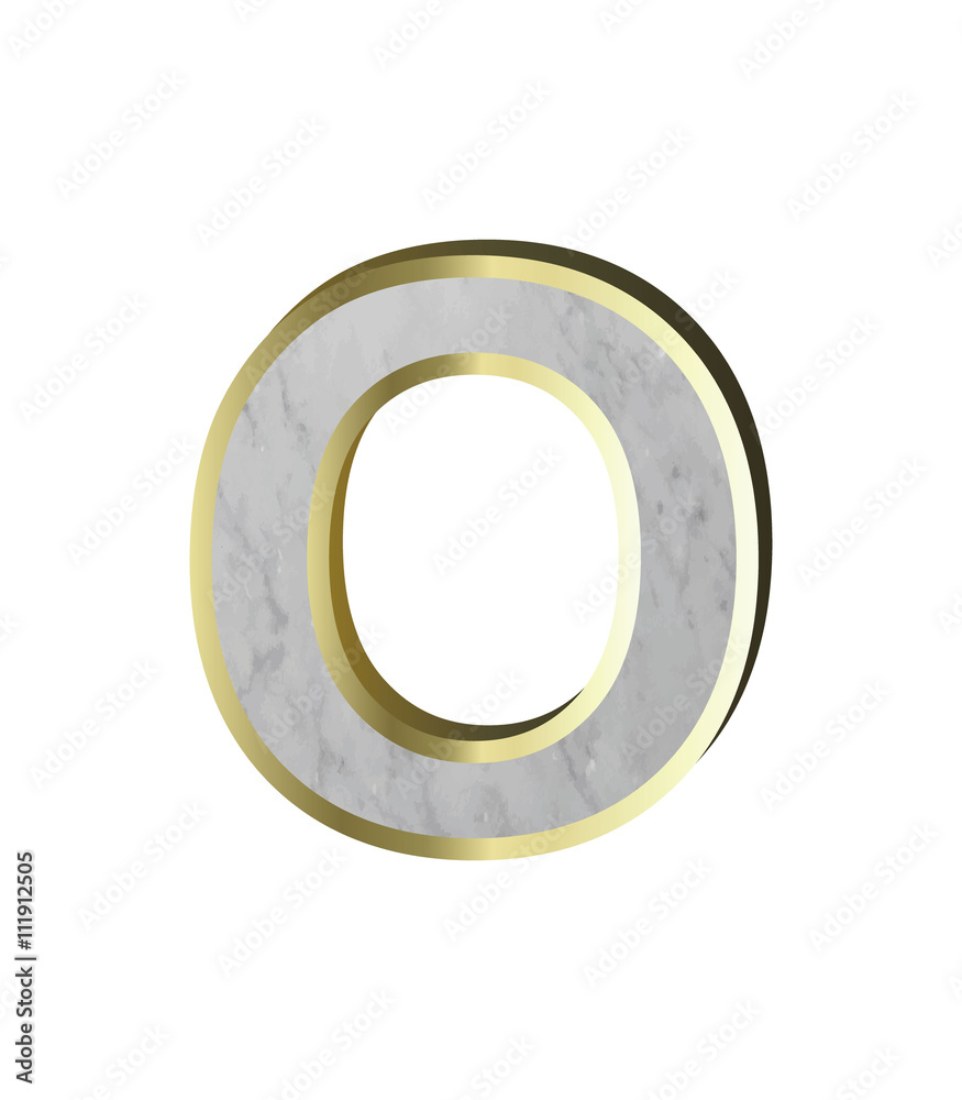 One letter from marble with gold frame alphabet set isolated over white background