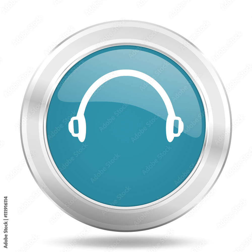 headphones icon, blue round glossy metallic button, web and mobile app design illustration headphones icon, blue round glossy metallic button, web and mobile app design illustration