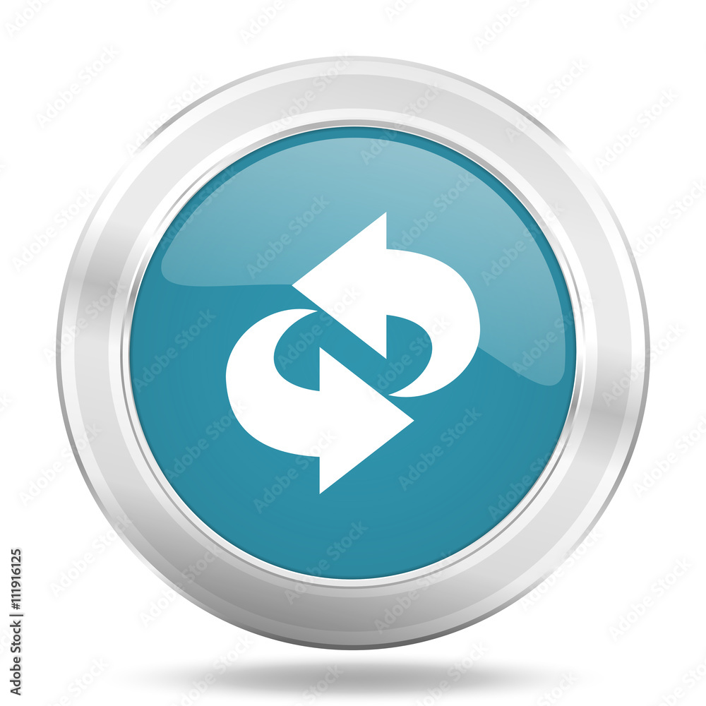 rotation icon, blue round glossy metallic button, web and mobile app design illustration rotation icon, blue round glossy metallic button, web and mobile app design illustration
