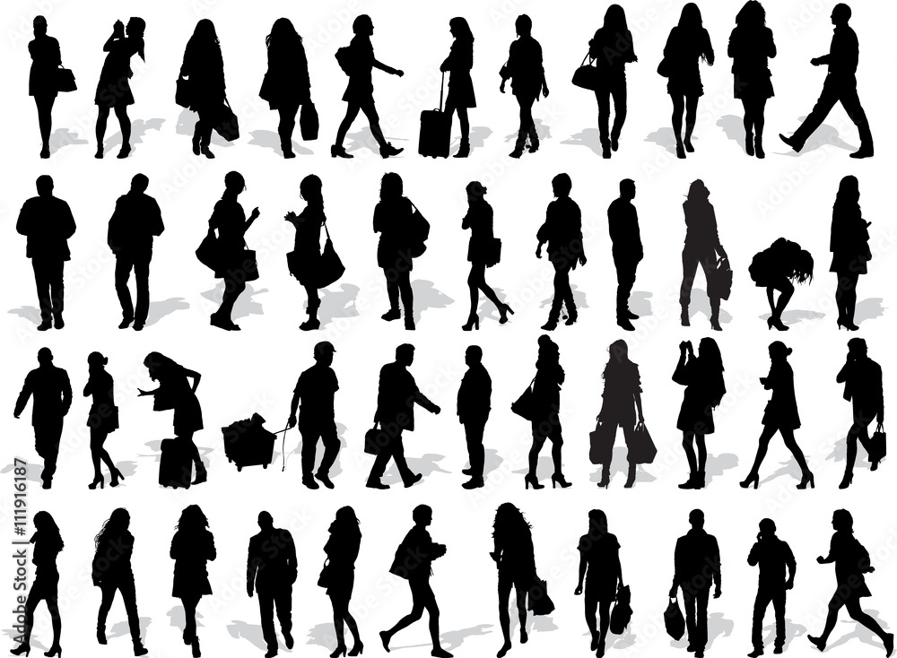 Set of 44 vector's silhouettes of people in action