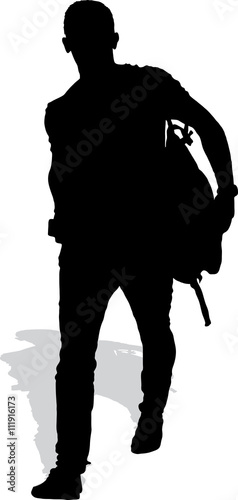 Vector silhouette of the walking man with a backpack