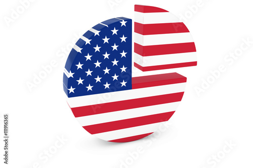 US Flag Pie Chart - Flag of America Quarter Graph 3D Illustration