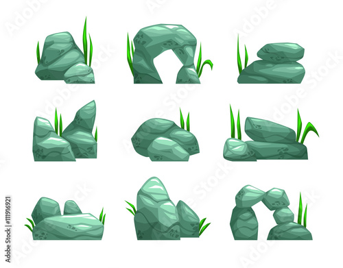 Cartoon gray stones set