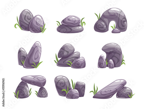 Cartoon gray stones set