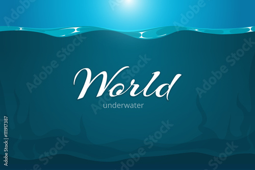 Underwater vector background. Cartoon comic art sea or ocean underwater background. Deep underwater in river or lake