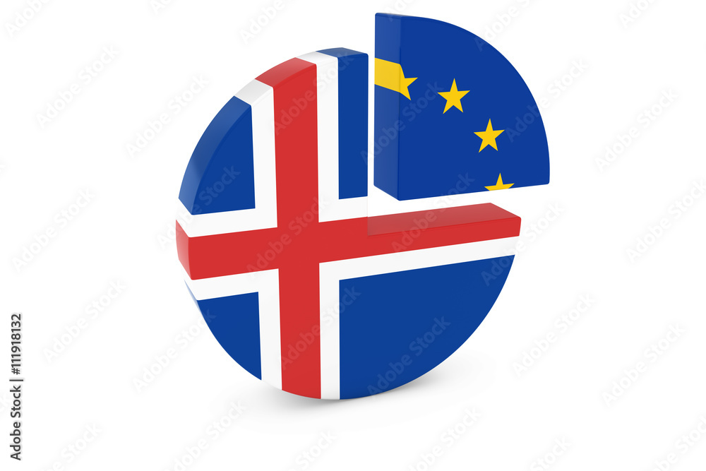 Obraz premium Icelandic and European Flags Pie Chart 3D Illustration