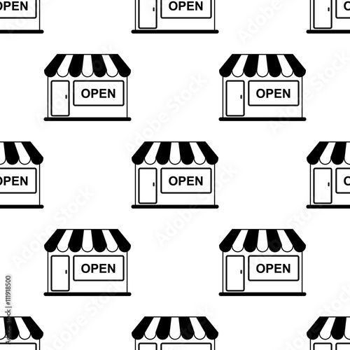 Icono plano patrón con tienda sobre fondo blanco