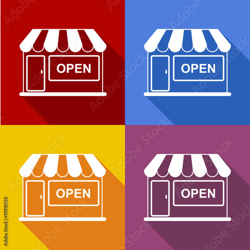 Icono plano tienda con sombra en varios colores