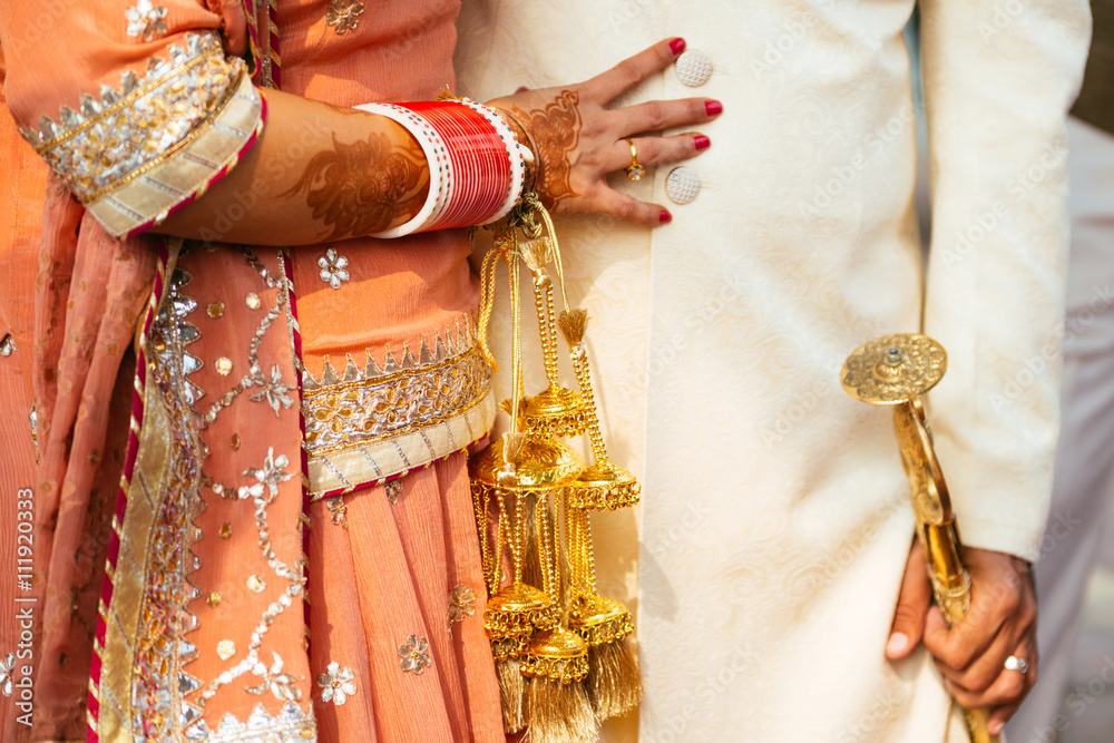 NEW DELHI, INDIA - December 8, 2015: Details of groom's and bride