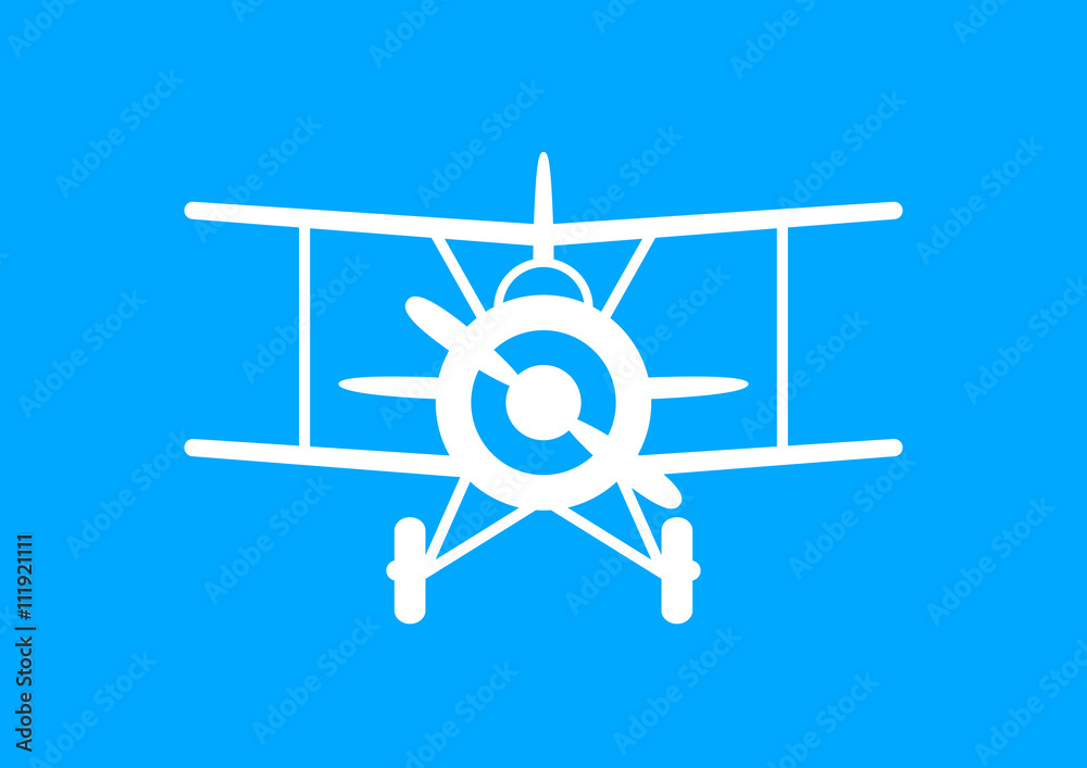 White aircraft icon on blue background