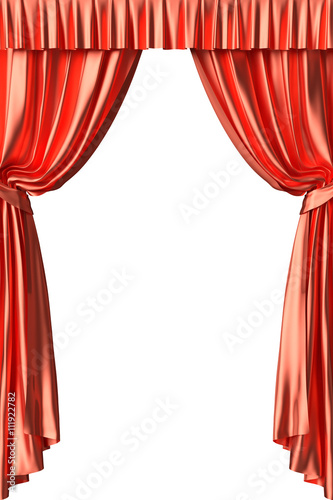Red theater curtain on white background