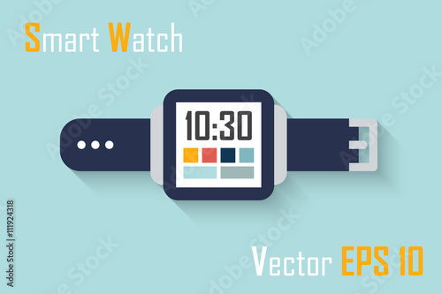 Smart Watch ( flat design ) and blue background