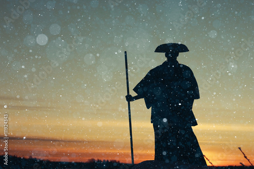 oriental warrior winter sunset